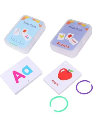 2 Sets Educational Flashcards Pocket Card Preschool Teaching Cards for kids, Fruits & Alphabets