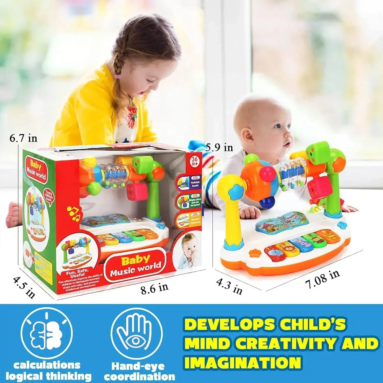 Baby Rotating Music Piano Keyboard with Light & Sound