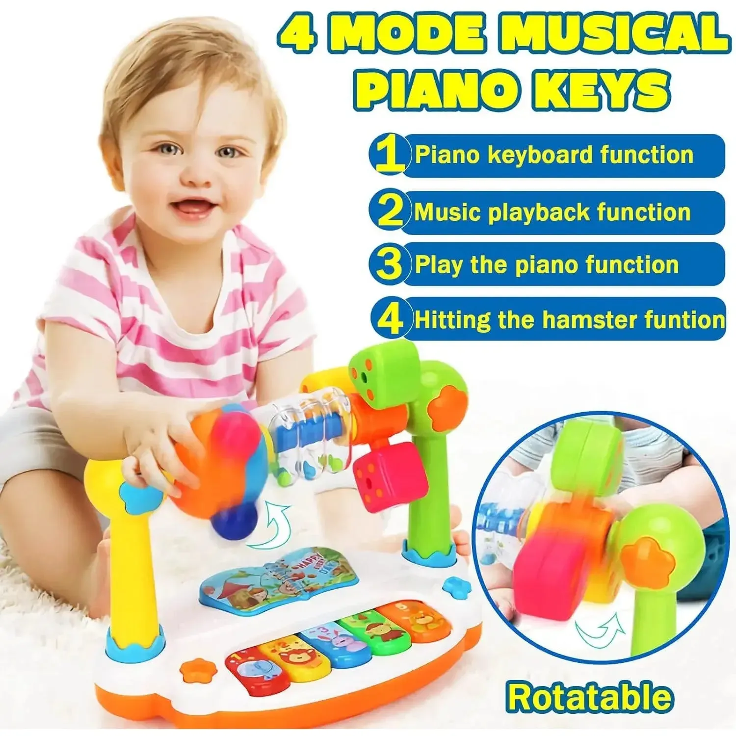 Baby Rotating Music Piano Keyboard with Light & Sound