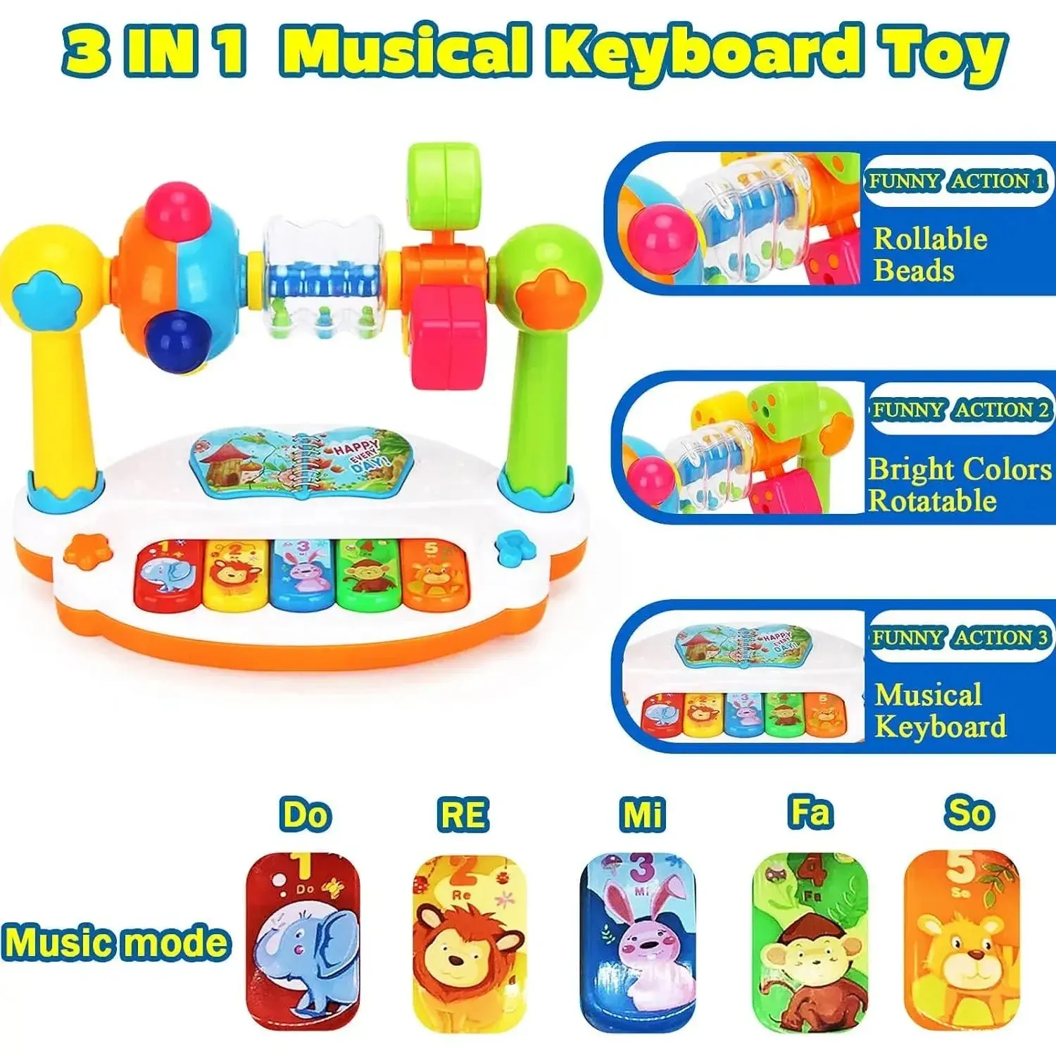 Baby Rotating Music Piano Keyboard with Light & Sound