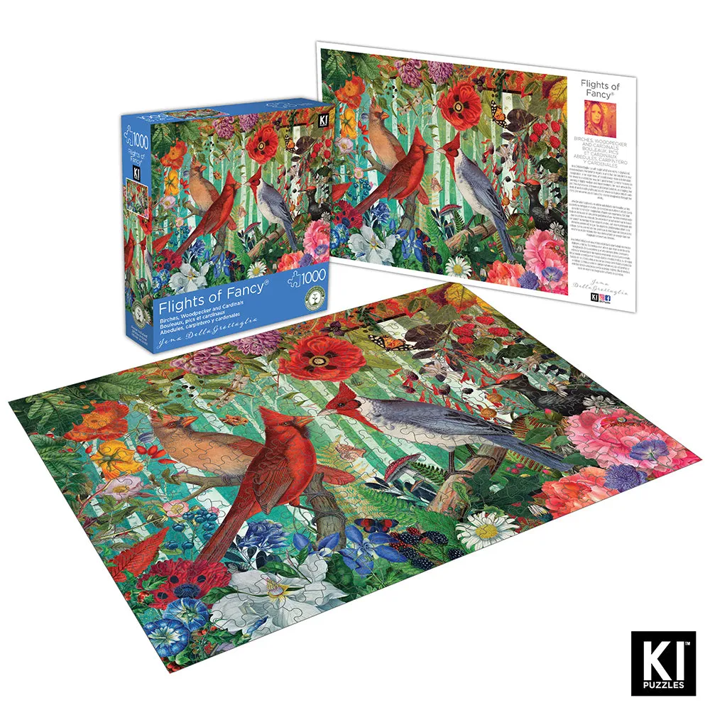 Birches, Woodpecker and Cardinals Jigsaw Puzzle