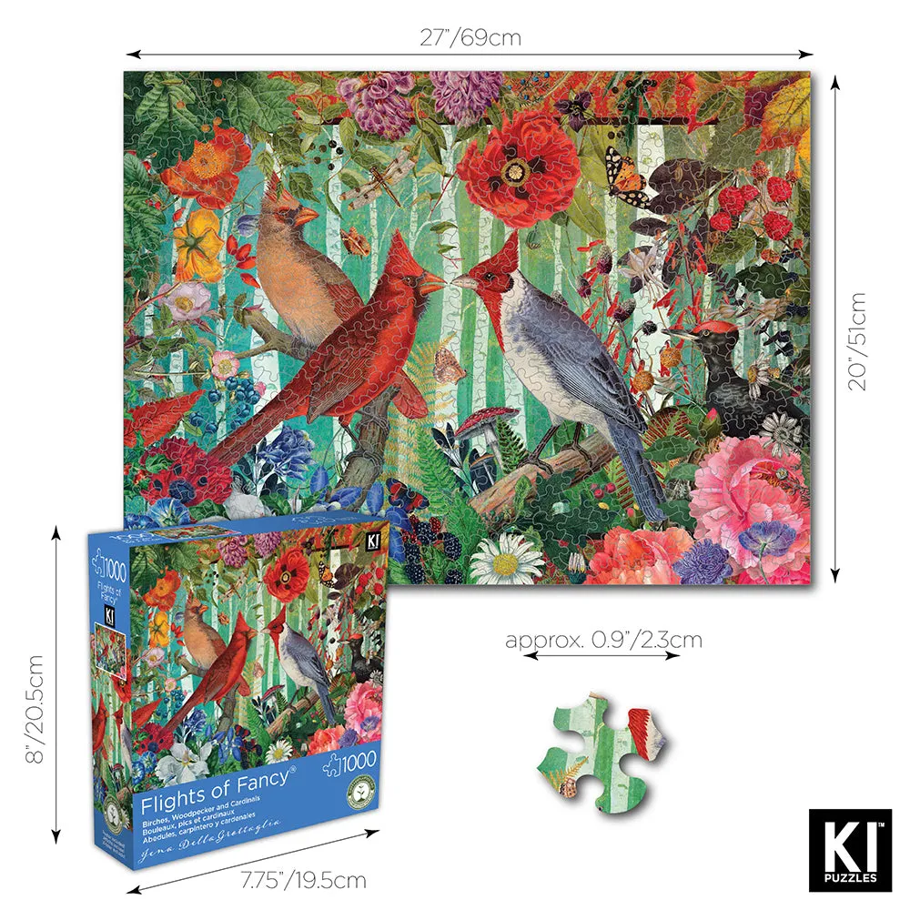 Birches, Woodpecker and Cardinals Jigsaw Puzzle