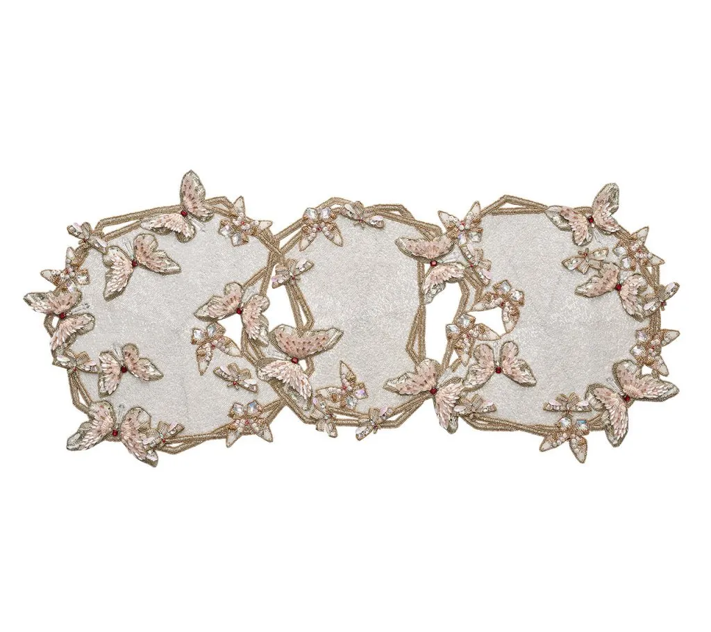 Diamant Butterflies Runner in White & Blush