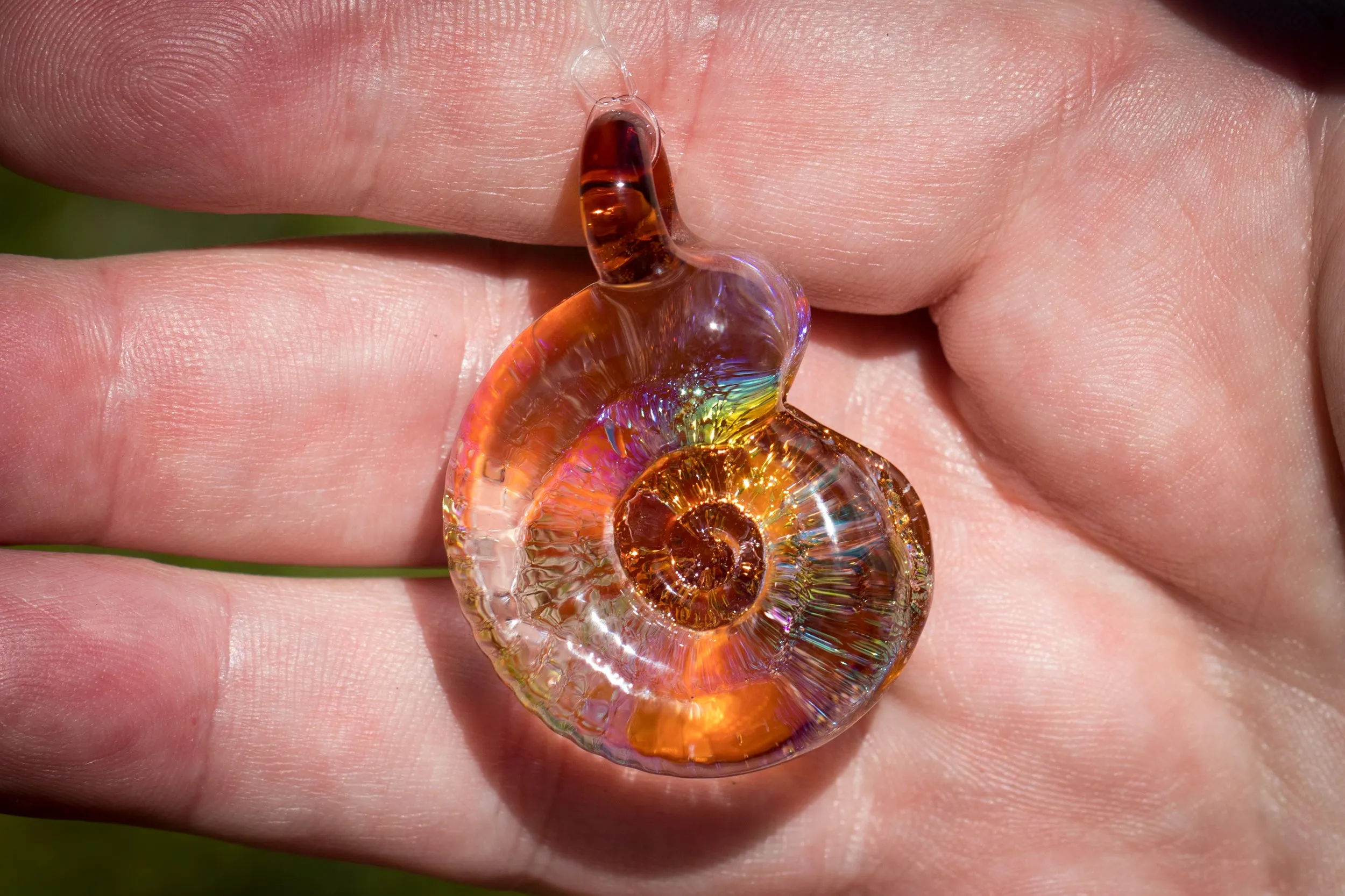 Dichroic Glass Ammonite with Cremation Ash