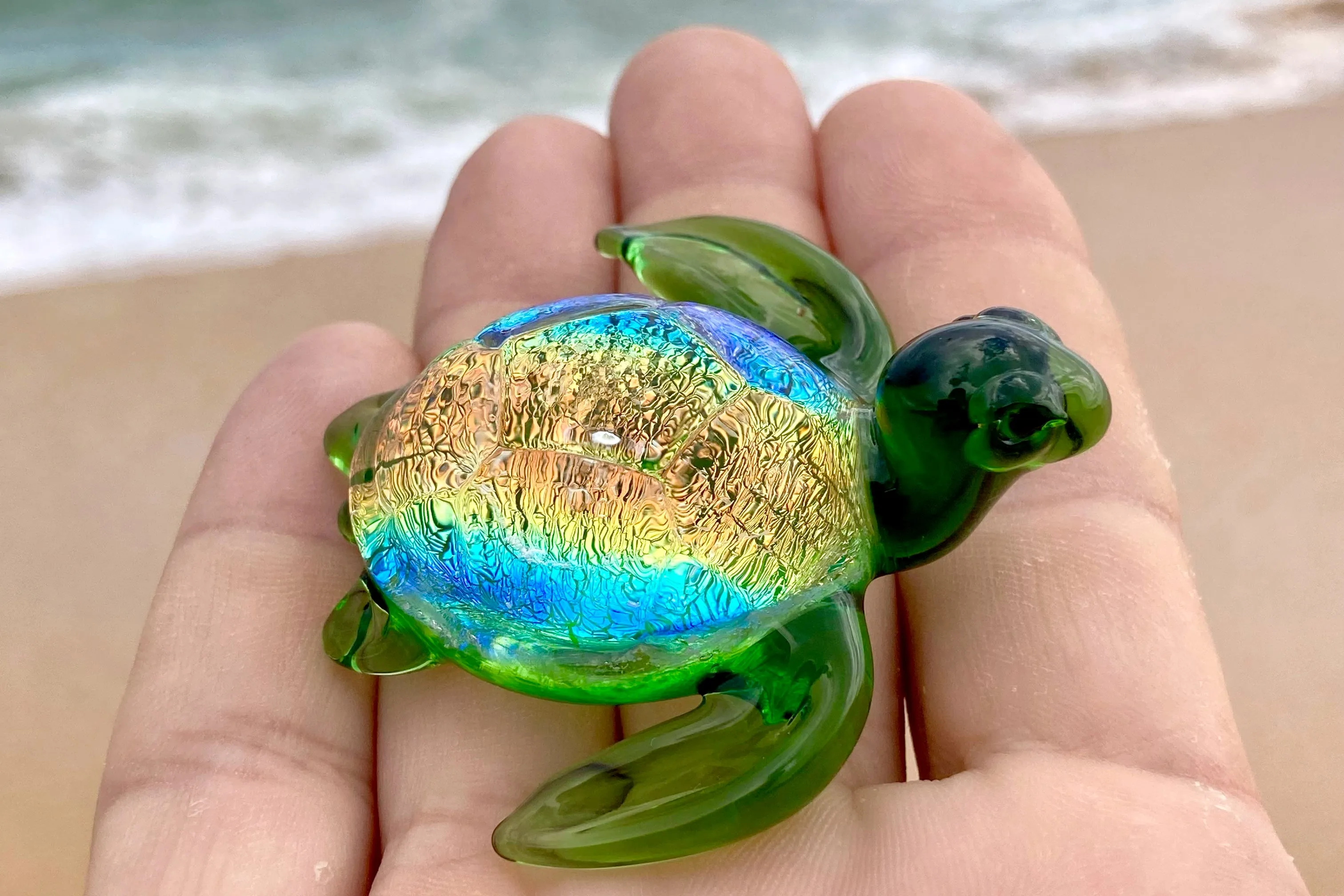 Dichroic Sea Turtle Cremation Ash Figurine