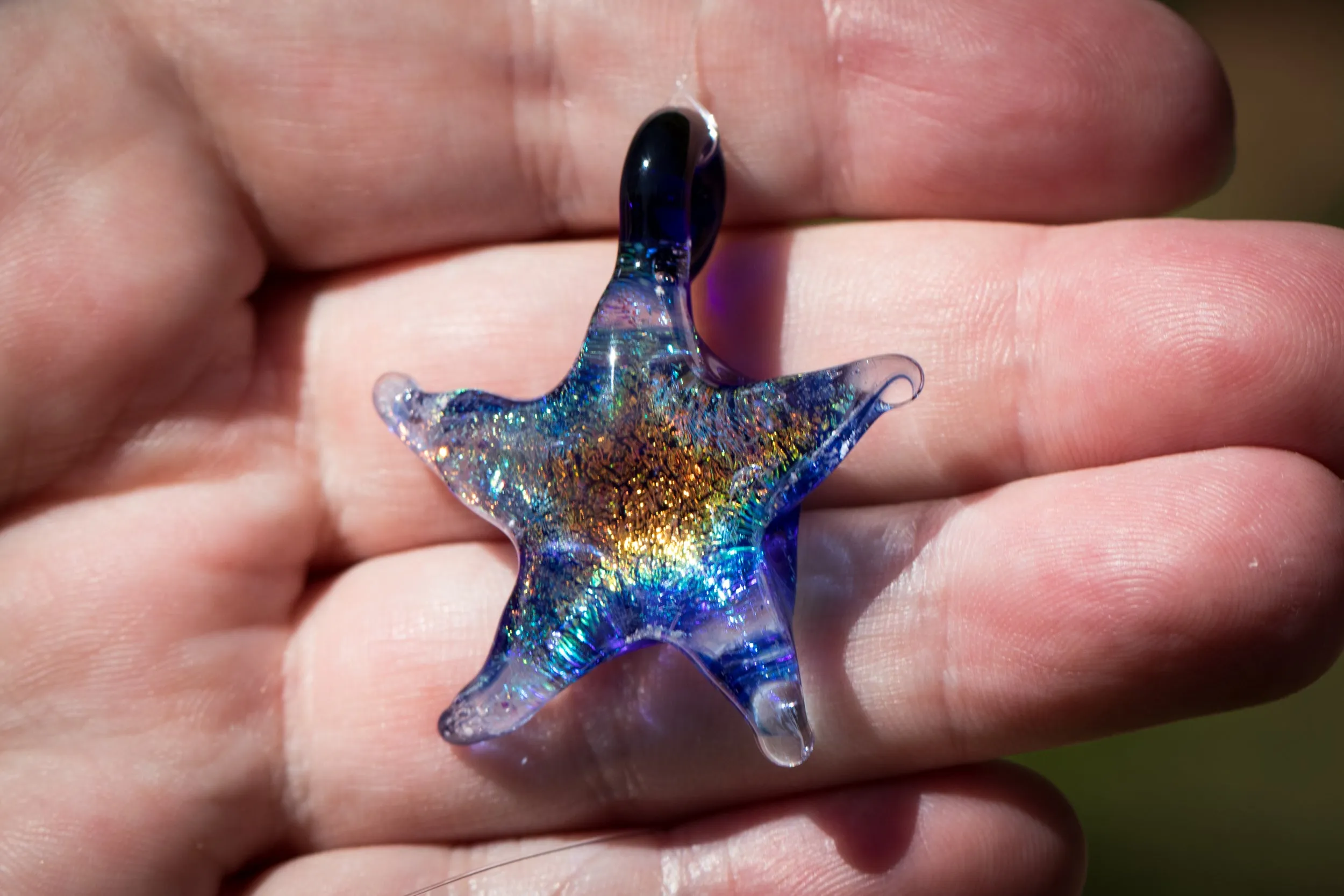 Dichroic Starfish Suncatcher with Cremation Ash