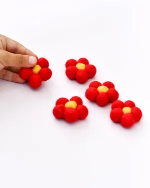 Felt Daisy Flowers (Red Coloured) - 5 Flowers