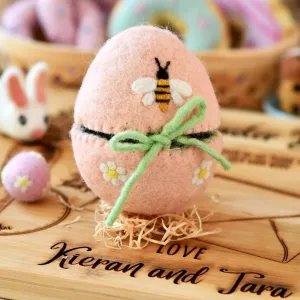 Felt Egg Treasure Pouch - Peach With Bee