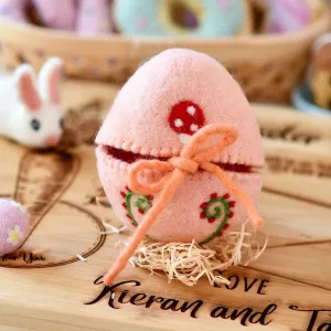 Felt Egg Treasure Pouch - Peach With Mushroom