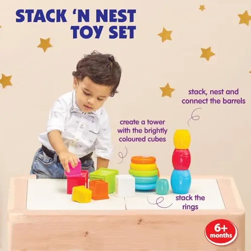 Funskool - Stack N Nest Toy , Multicolour 3 in 1 gift set, Develops motor skills , 6 months & above, Infant and Preschool Toys