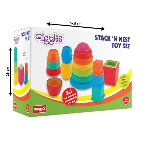 Funskool - Stack N Nest Toy , Multicolour 3 in 1 gift set, Develops motor skills , 6 months & above, Infant and Preschool Toys