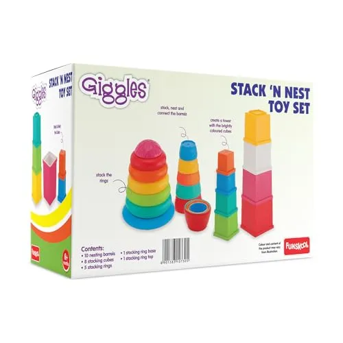 Funskool - Stack N Nest Toy , Multicolour 3 in 1 gift set, Develops motor skills , 6 months & above, Infant and Preschool Toys