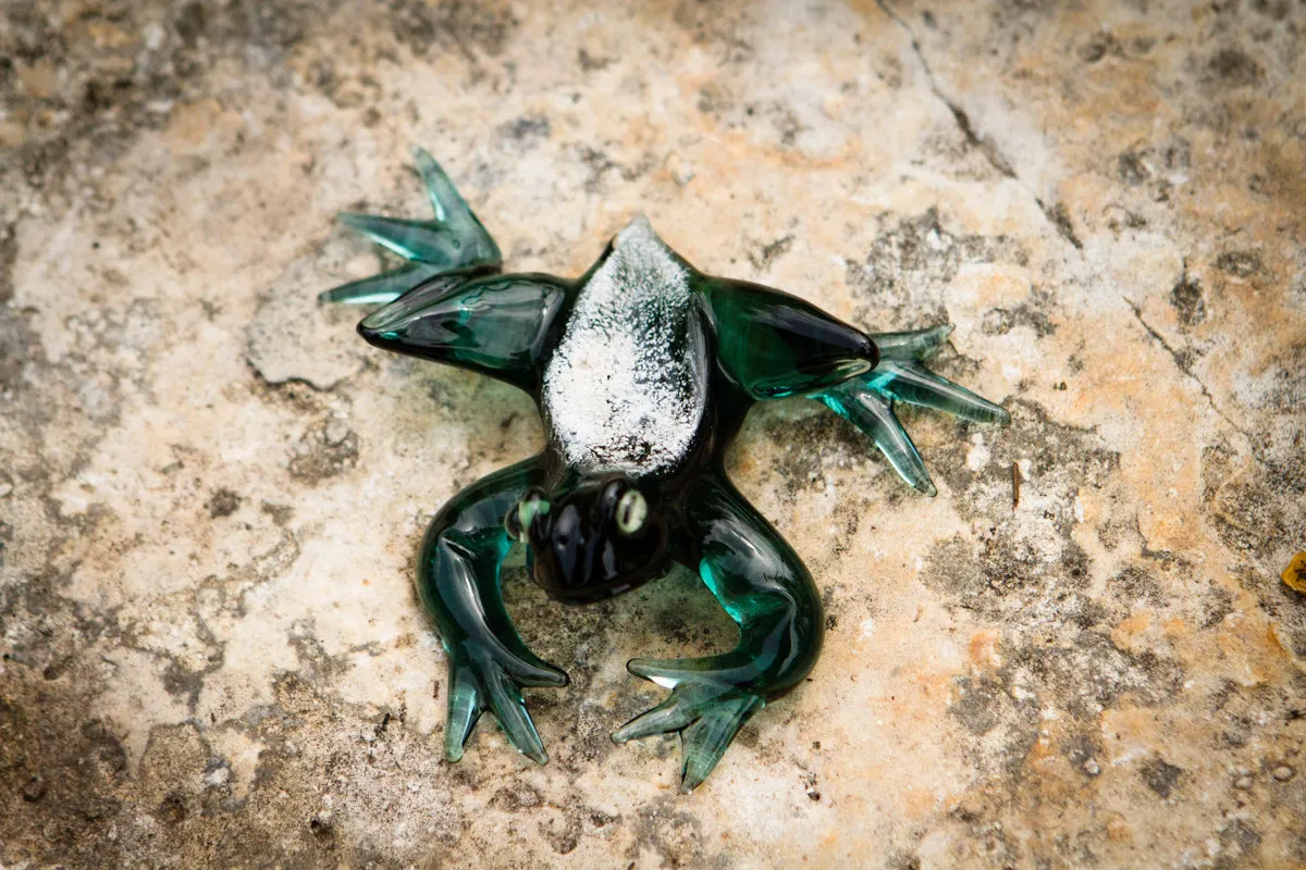 Glass Frog Figurine with Cremation Ashes