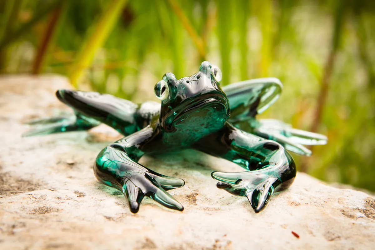 Glass Frog Figurine with Cremation Ashes