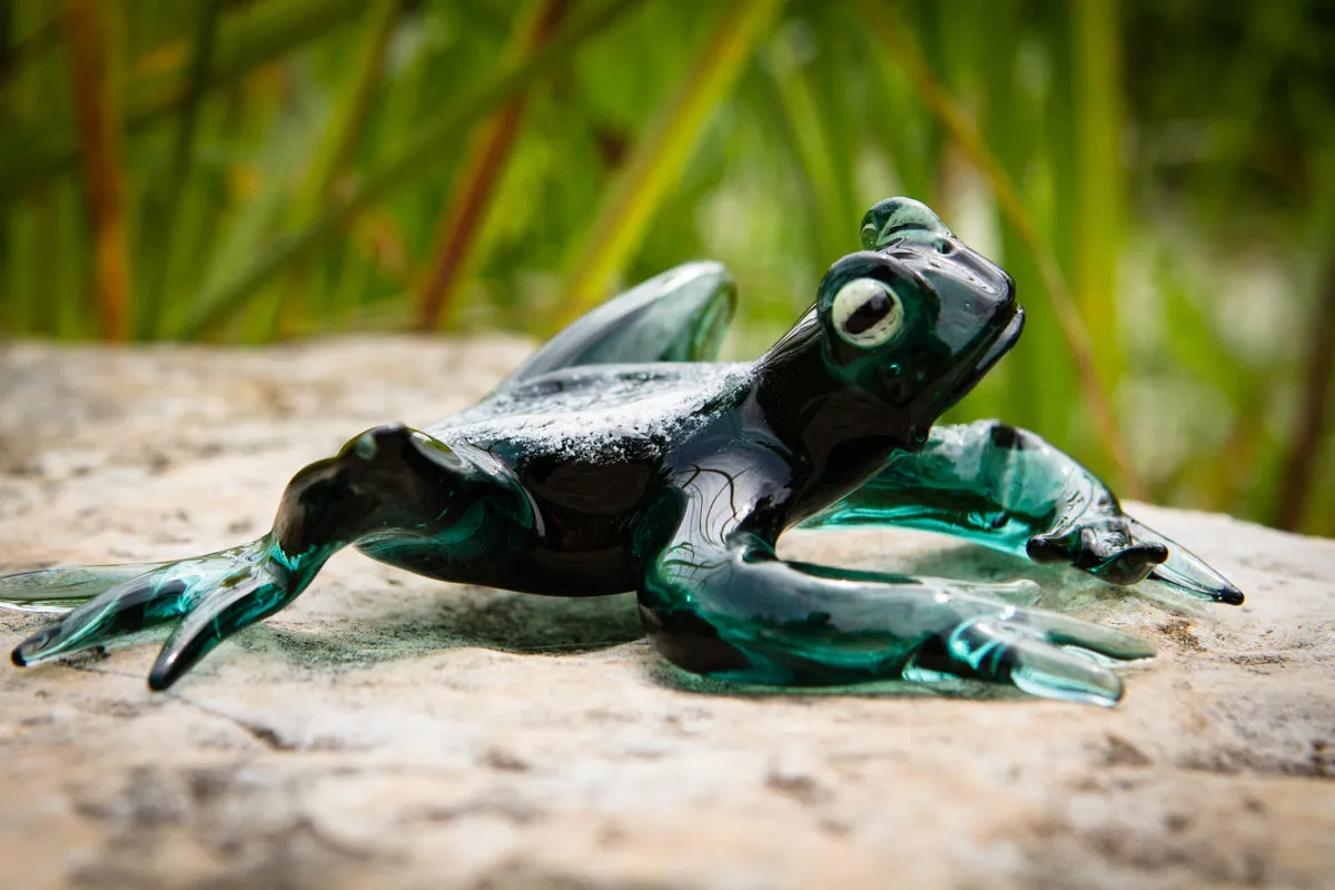Glass Frog Figurine with Cremation Ashes