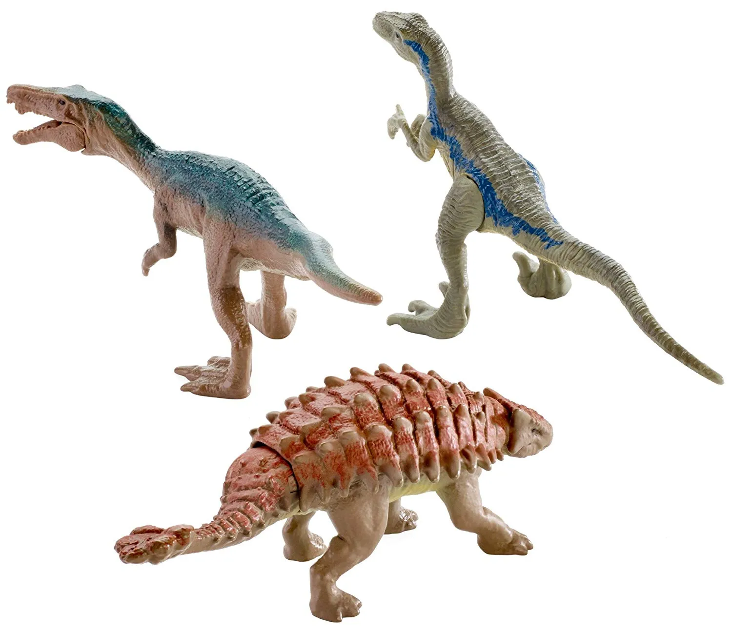 Jurassic World Mini Dino Baryonyx, Ankylosaurus, Metallic Blue Figures, 3 Pack
