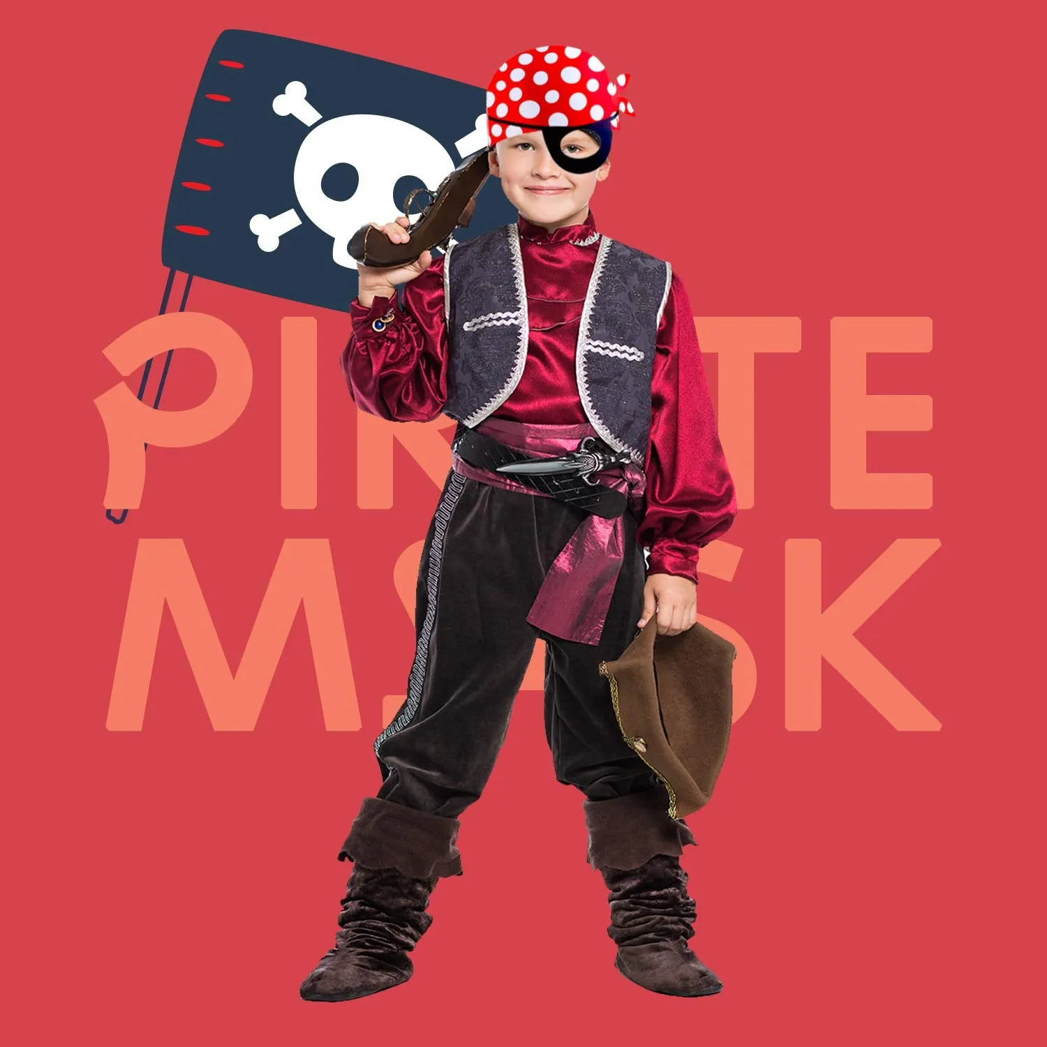Kicko Paper Pirate Bandanas with Eye-Patches - 16 Pack - Pirate Mask Cut-Outs for Kids