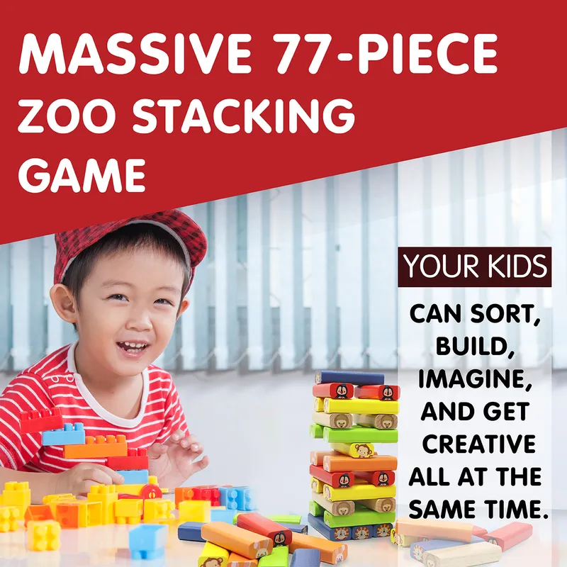 L&F Zoo Stacking Game, 77 Different Pieces Included