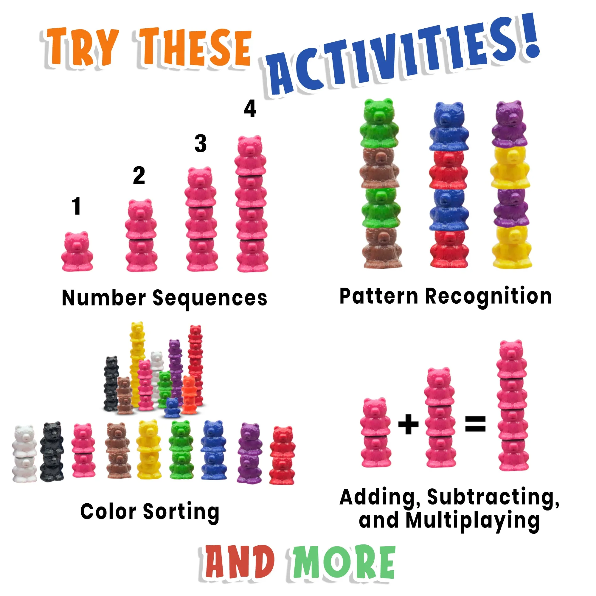 Rainbow Color Stacking Bears Toy_Building_Block 100 pcs Set