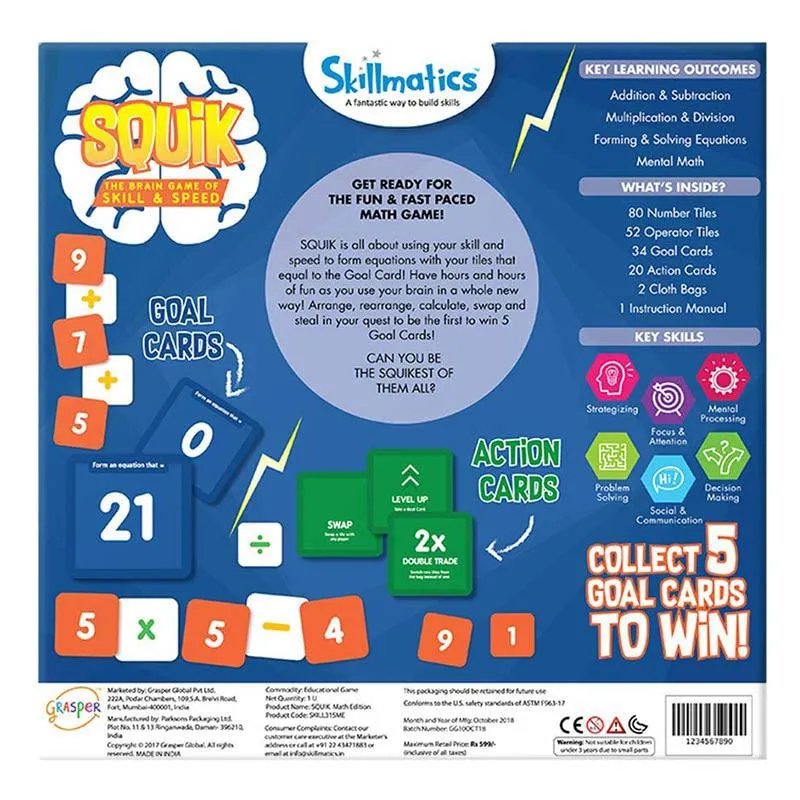 Skillmatics Squik - The Brain Game of Skill and Speed - The Math Edition