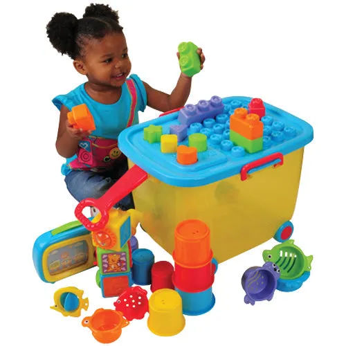 Toddler Toy Trolley | Rolling Wagon with Shape Sorter, Blocks, and Interactive Play Toys