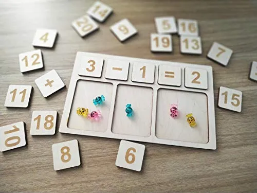 Whittlewud Wooden Math board, Montessori Math Counting tray Number Puzzle, Homeschool Learning Activity Waldorf educational toy.
