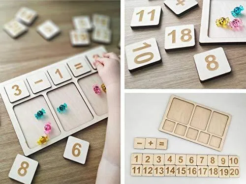 Whittlewud Wooden Math board, Montessori Math Counting tray Number Puzzle, Homeschool Learning Activity Waldorf educational toy.