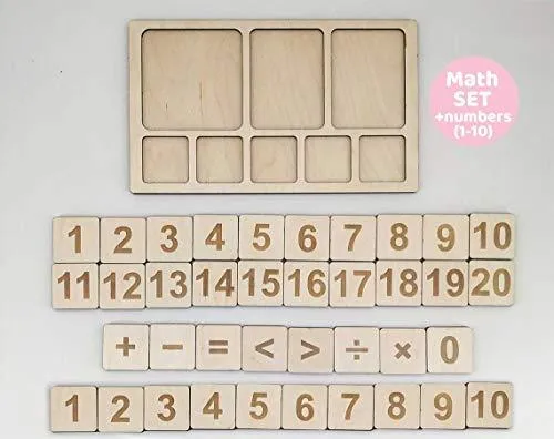 Whittlewud Wooden Math board, Montessori Math Counting tray Number Puzzle, Homeschool Learning Activity Waldorf educational toy.