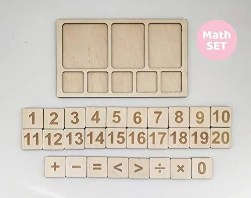 Whittlewud Wooden Math board, Montessori Math Counting tray Number Puzzle, Homeschool Learning Activity Waldorf educational toy.