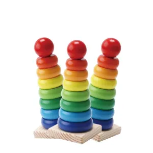 Wooden Rainbow Tower Ring Building Blocks Toy Gifts, Stacking and Sorting Toy for Basic Spatial Awareness Development in Kids (Ball Top)
