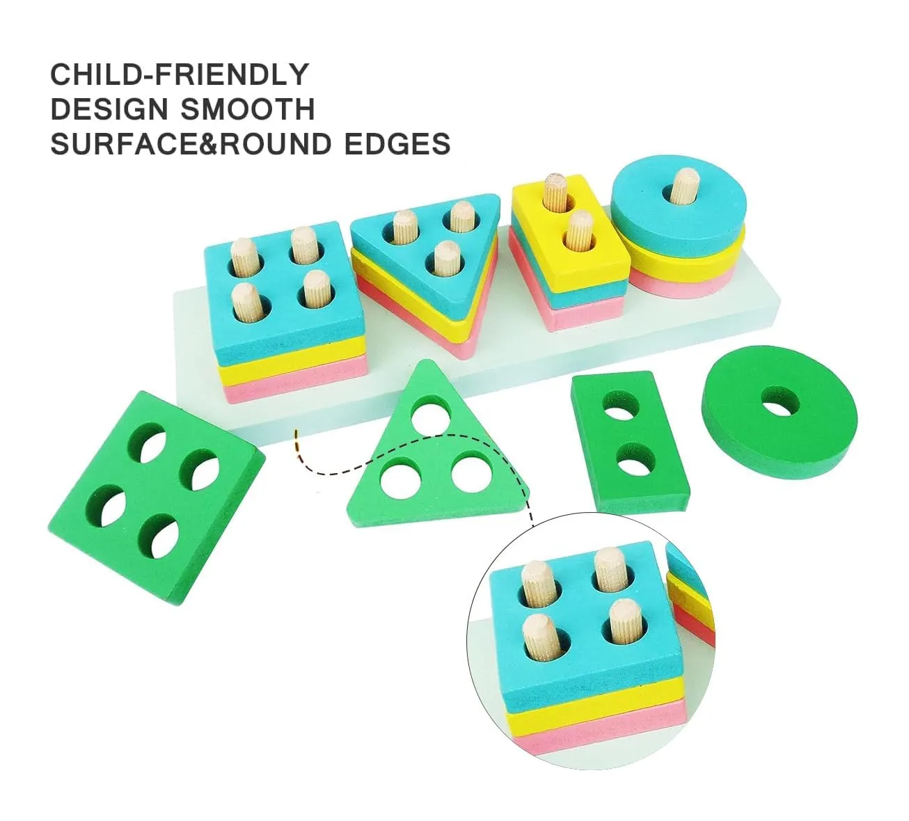 Wooden Shapes Square Column Blocks Sorting & Stacking Toys for Kids