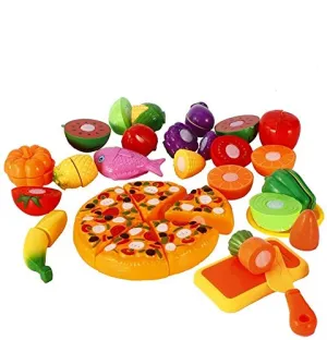 YIWA 24pcs Pretend Food Playset Plastic Kitchen Cutting Set
